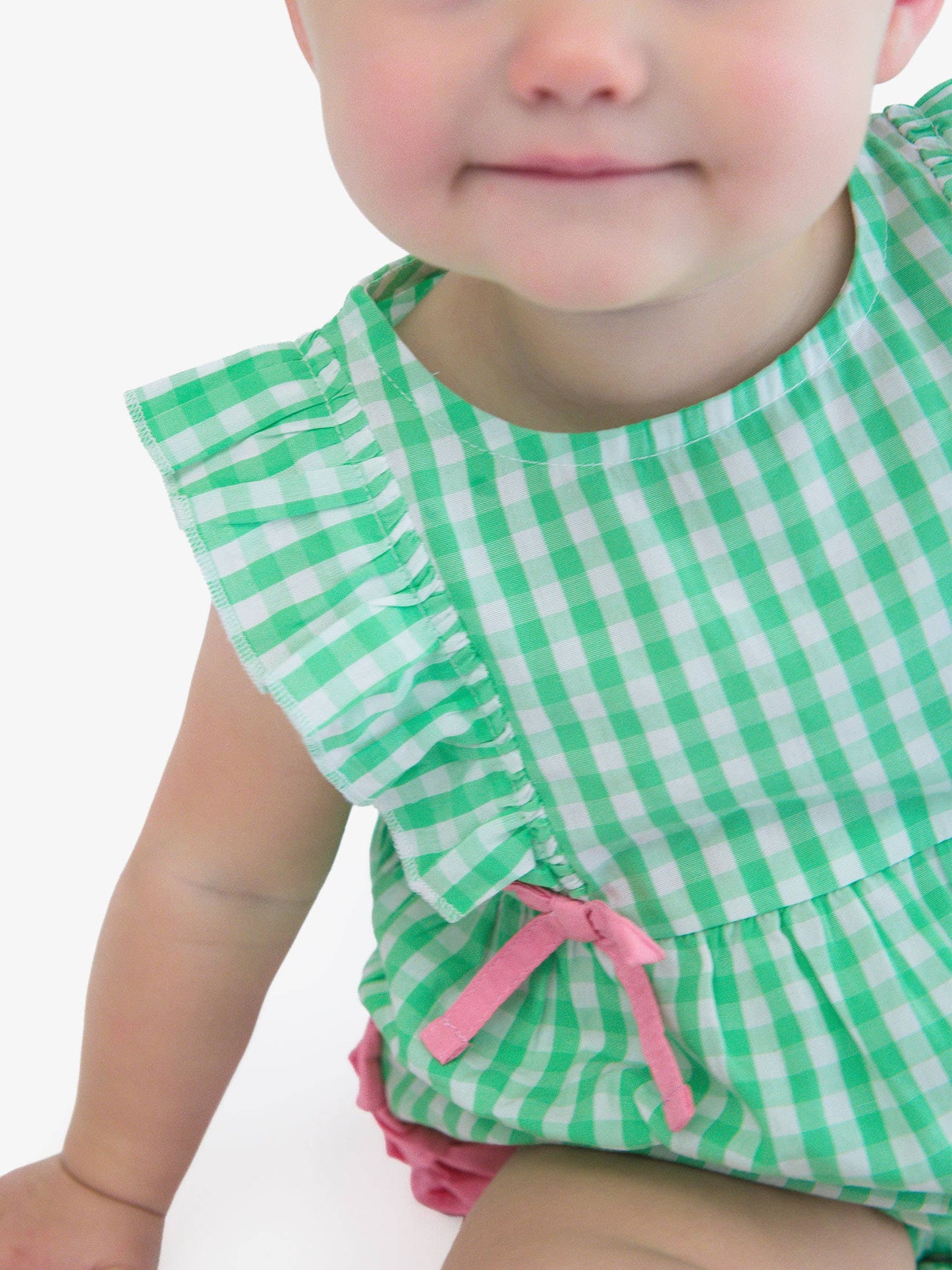 Baby Girls Classic Spring Bud Gingham Classic Ruffle Bubble Romper