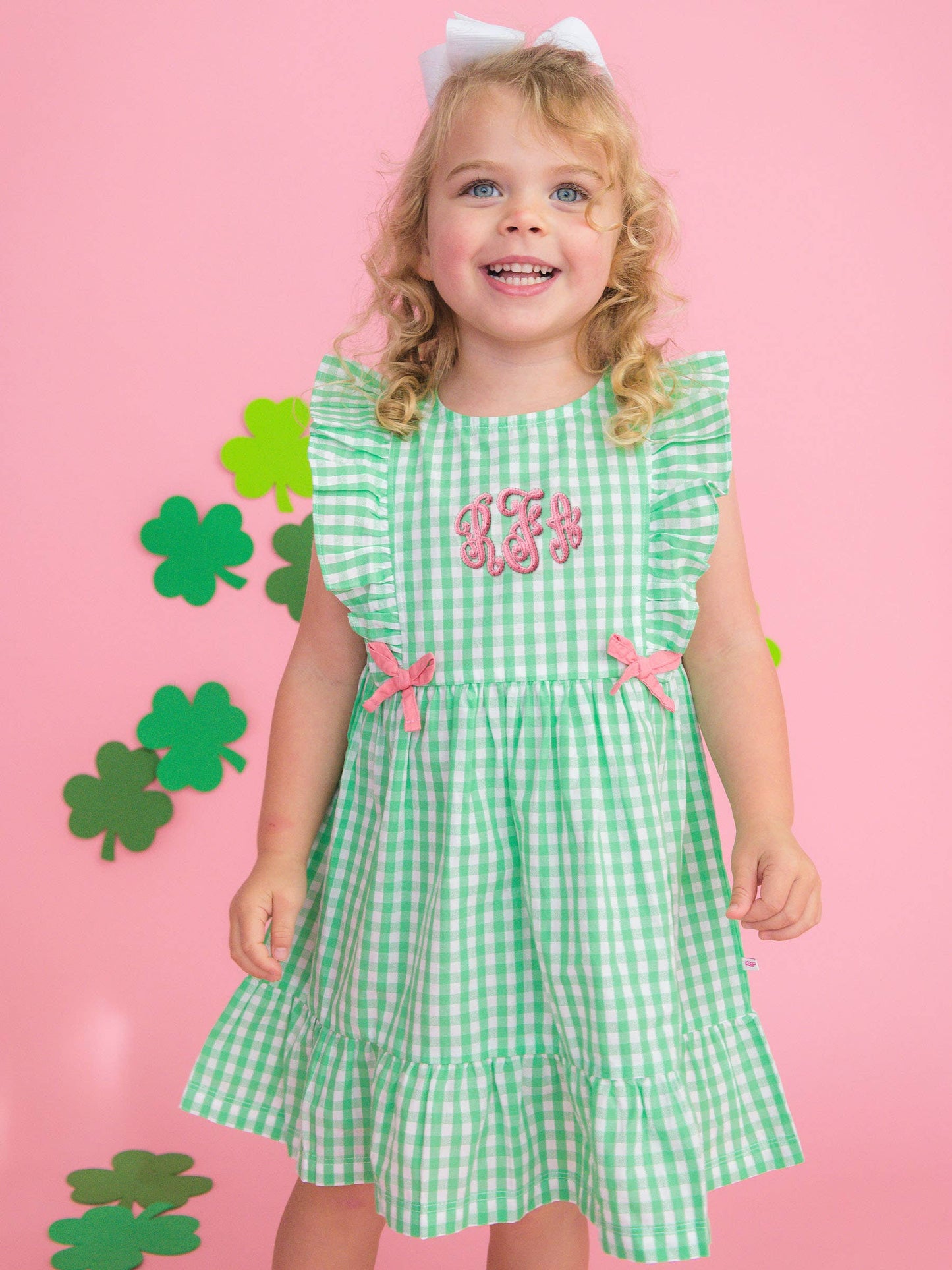 Girls Classic Spring Bud Gingham Pinafore Bow Dress