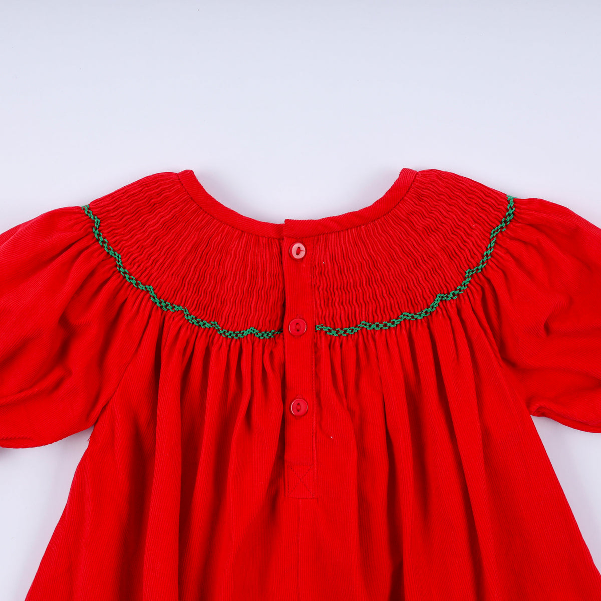 Red christmas tree hand smocked dress