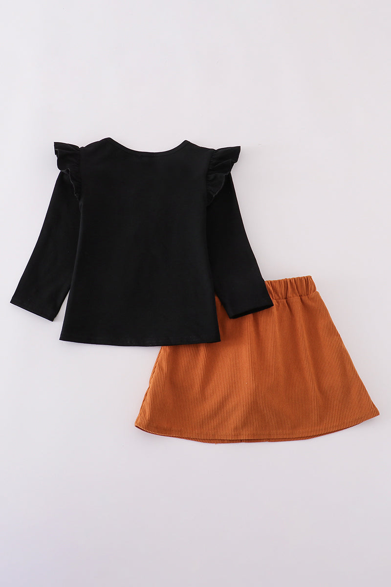 Black pearl bow corduroy skorts set