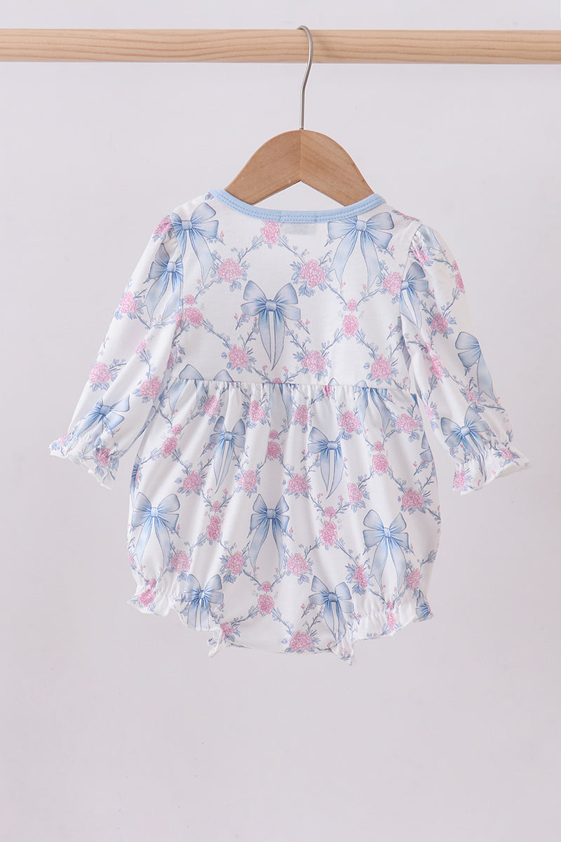 Blue bow floral smocked bubbe