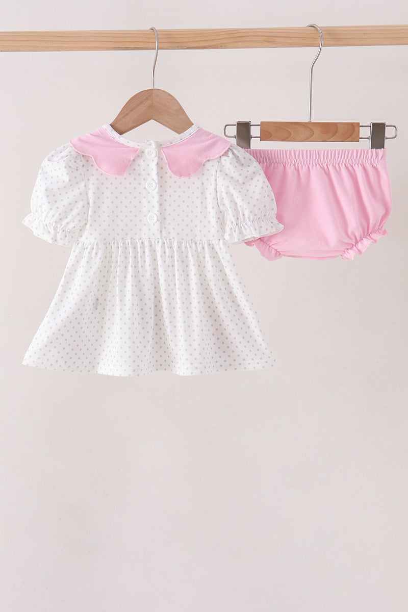Pink Prayer Embroidery Ruffle Bloomer Set