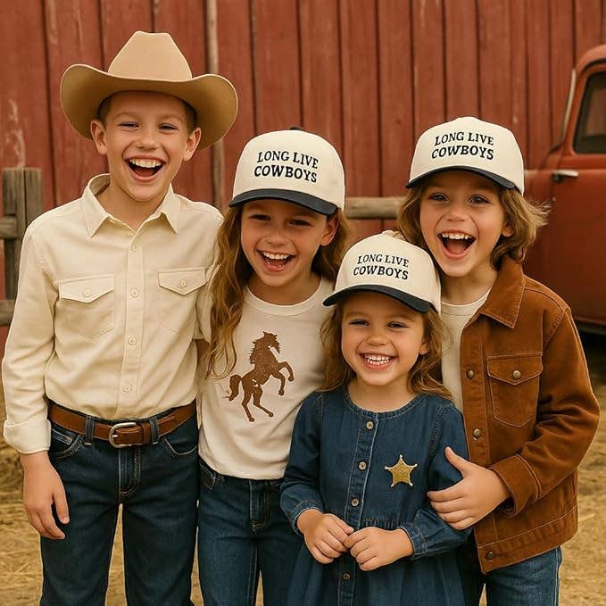 Kids/Baby 2-Tone Cap: Long Live Coyboys - Black/Beige