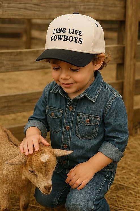 Kids/Baby 2-Tone Cap: Long Live Coyboys - Black/Beige