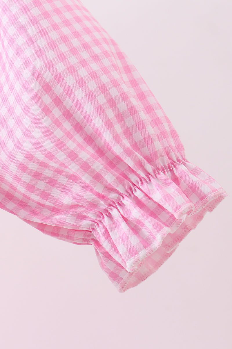 Pink heart smocked gingham romper