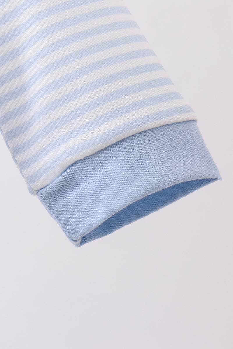 Blue heart smocked stripe romper