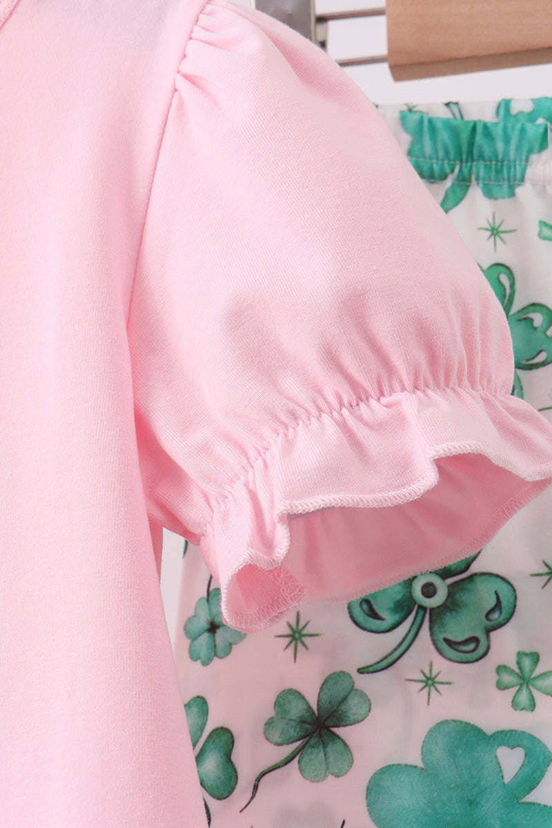 Pink clover glitter pants set