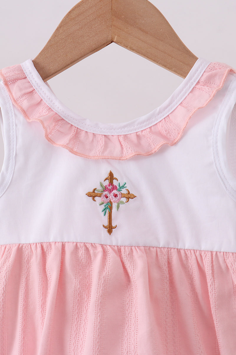Pink cross jacquard embroidery shorts set