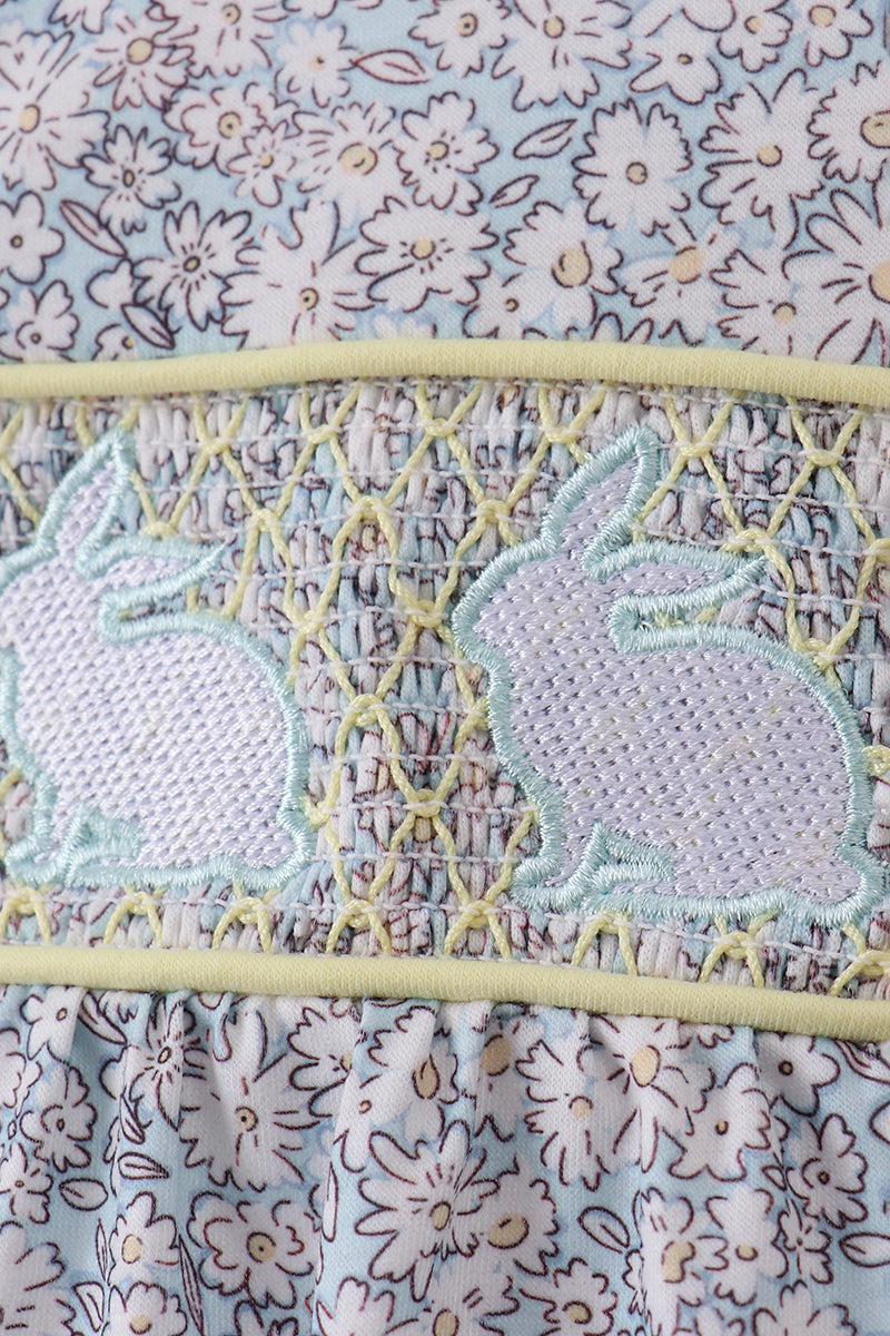 Floral bunny smocked bubble