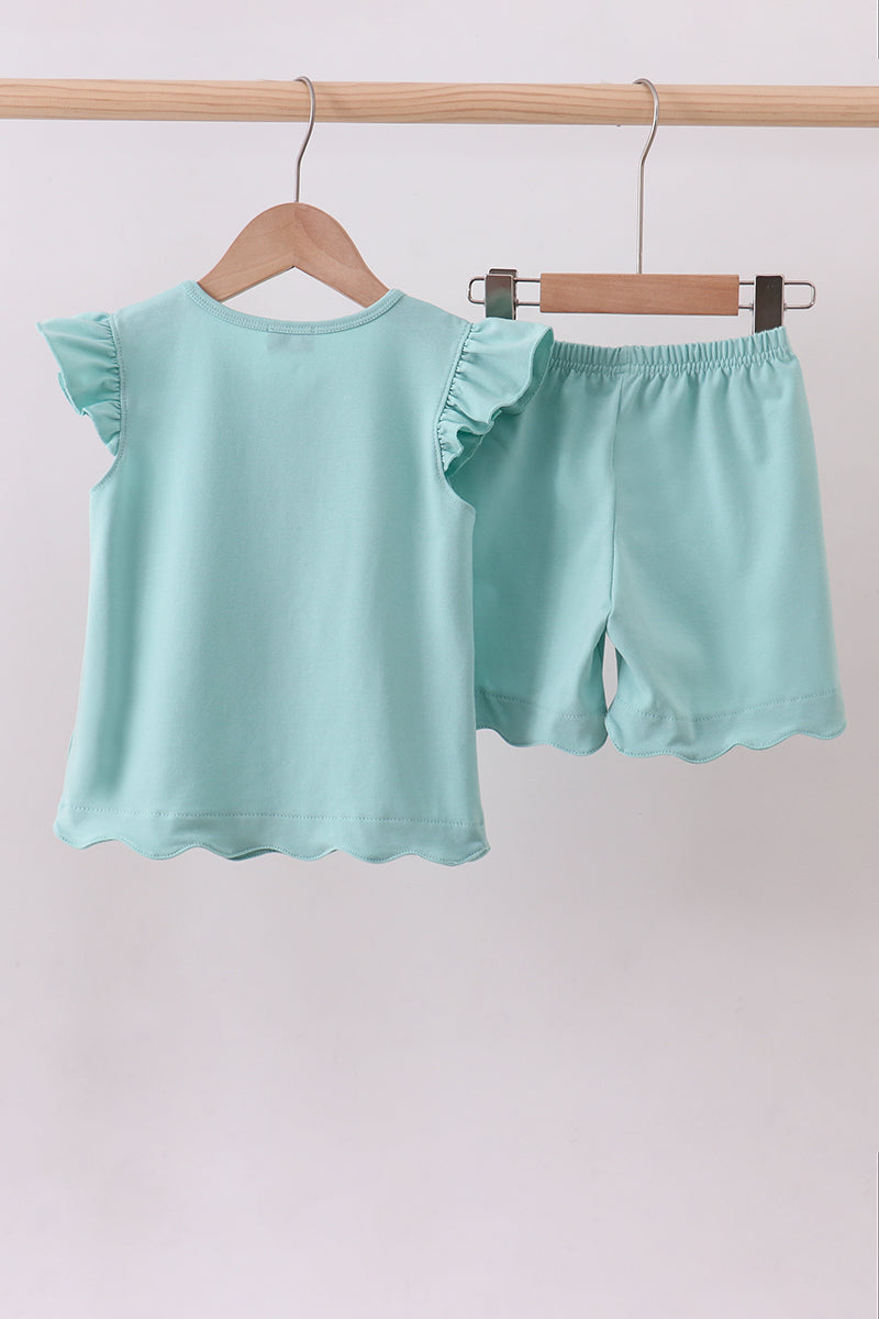 Green bunny applique shorts set