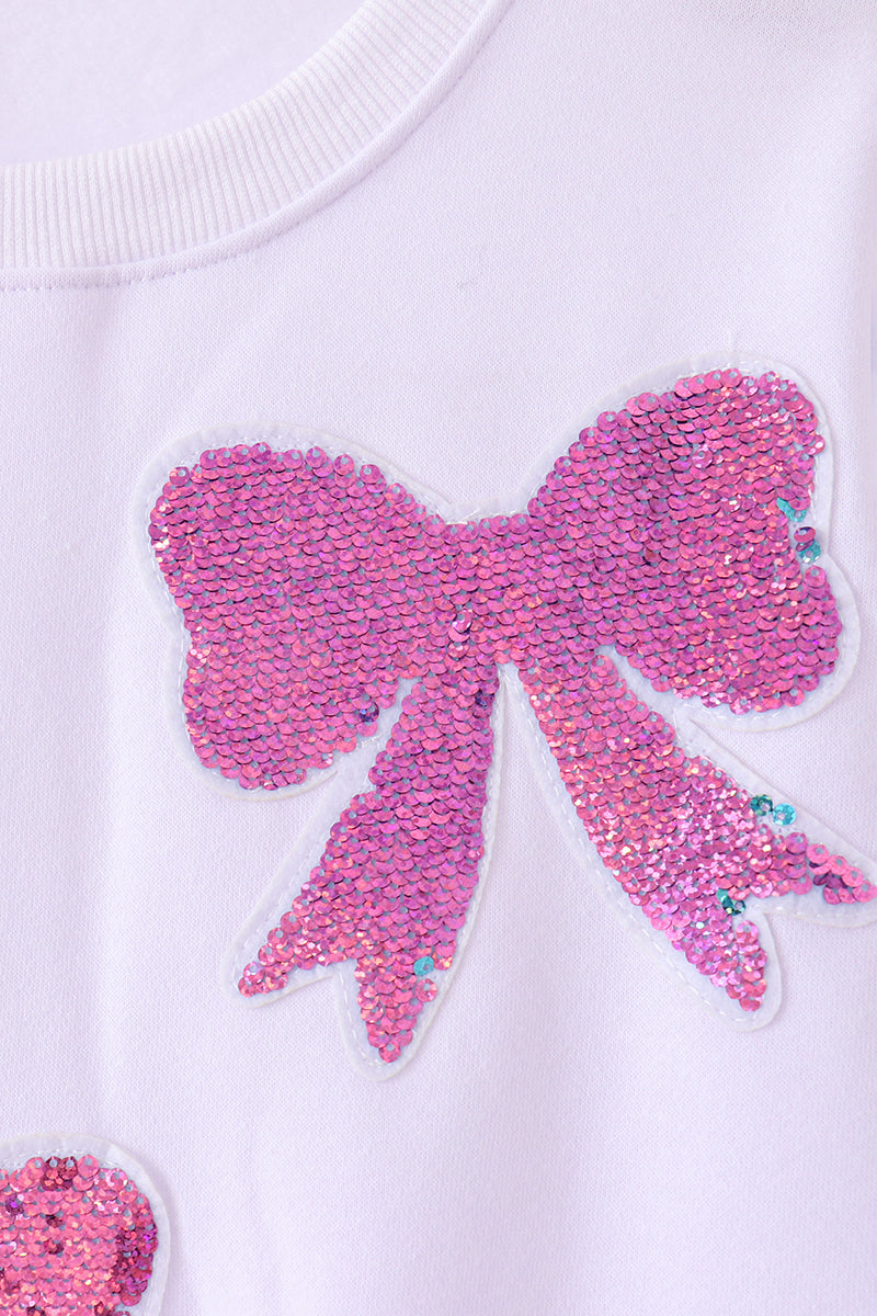 White bow sequin mom&me sweatshirt