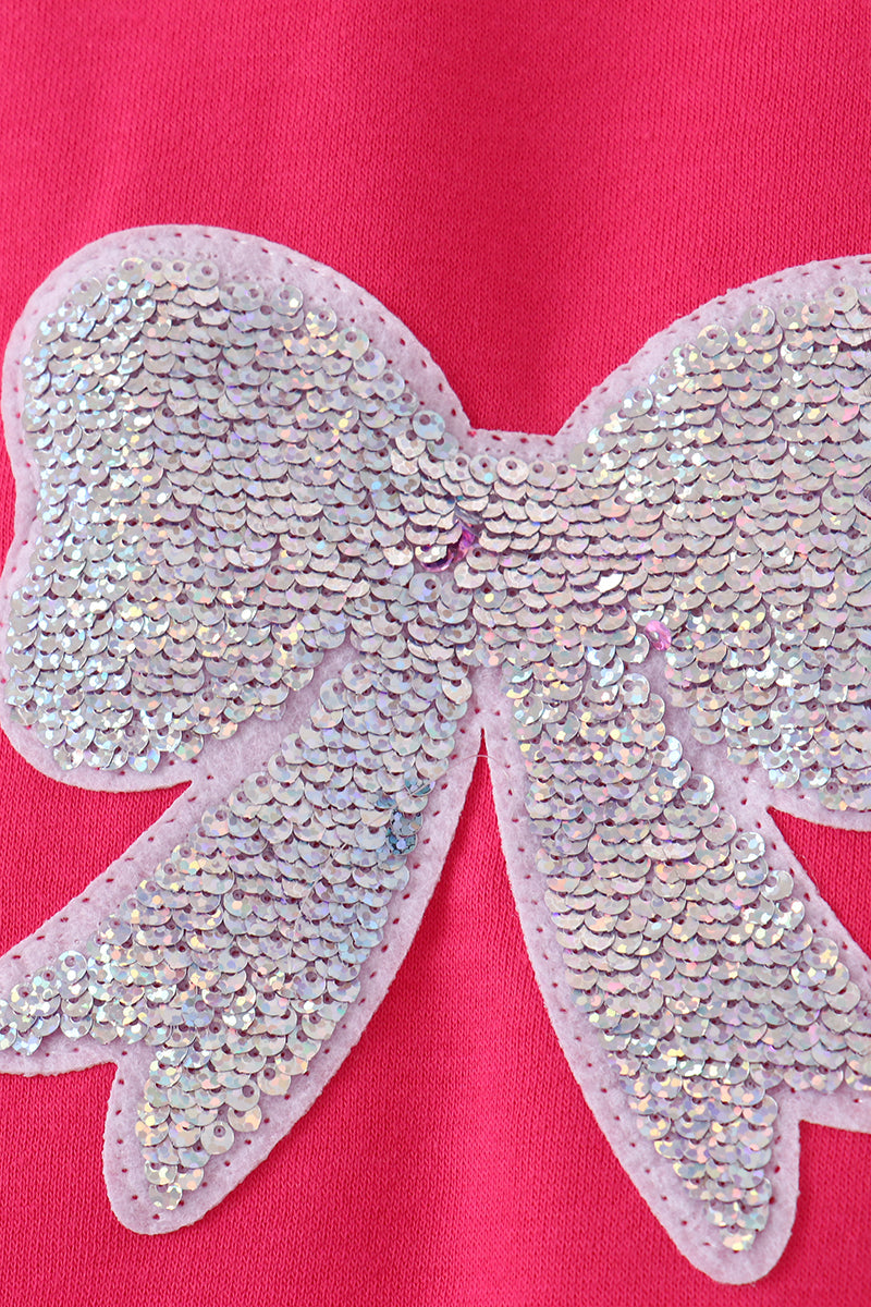 Magenta bow sequin mom&me sweatshirt