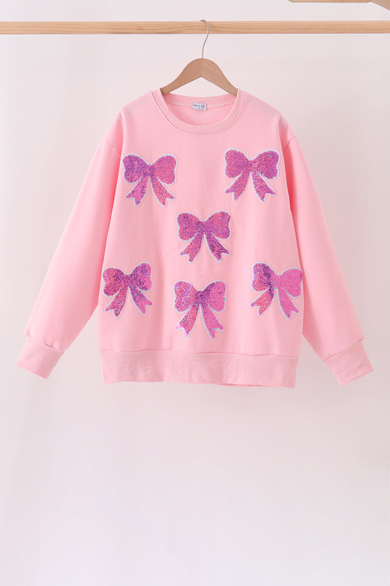 Pink bow sequin mom&me sweatshirt