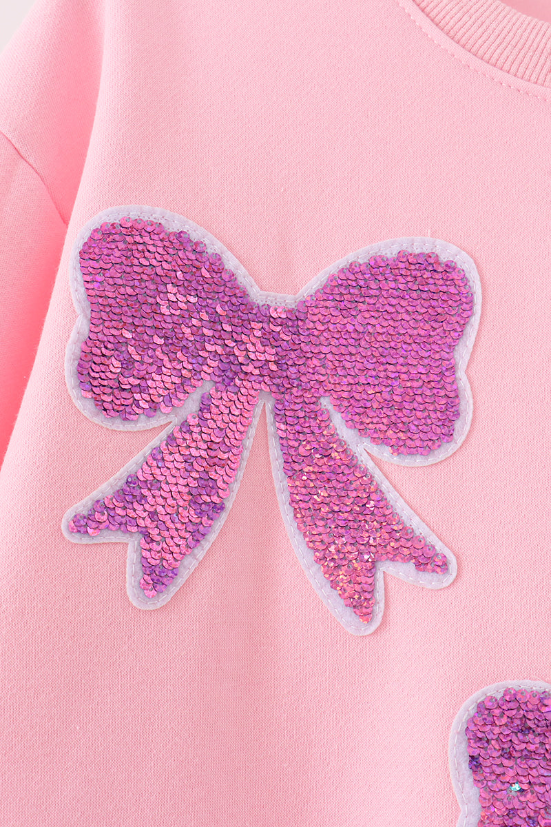 Pink bow sequin mom&me sweatshirt