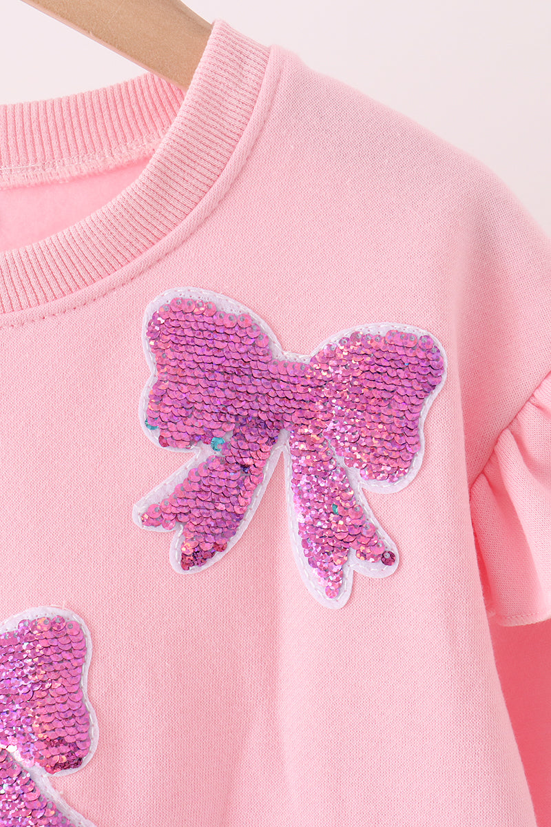 Pink bow sequin mom&me sweatshirt