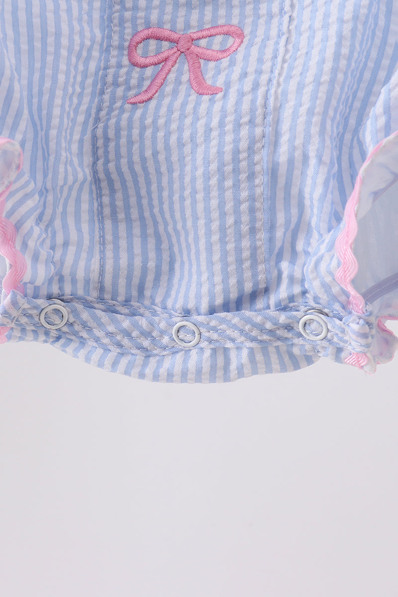 Blue Bow Embroidered Stripe Bubble