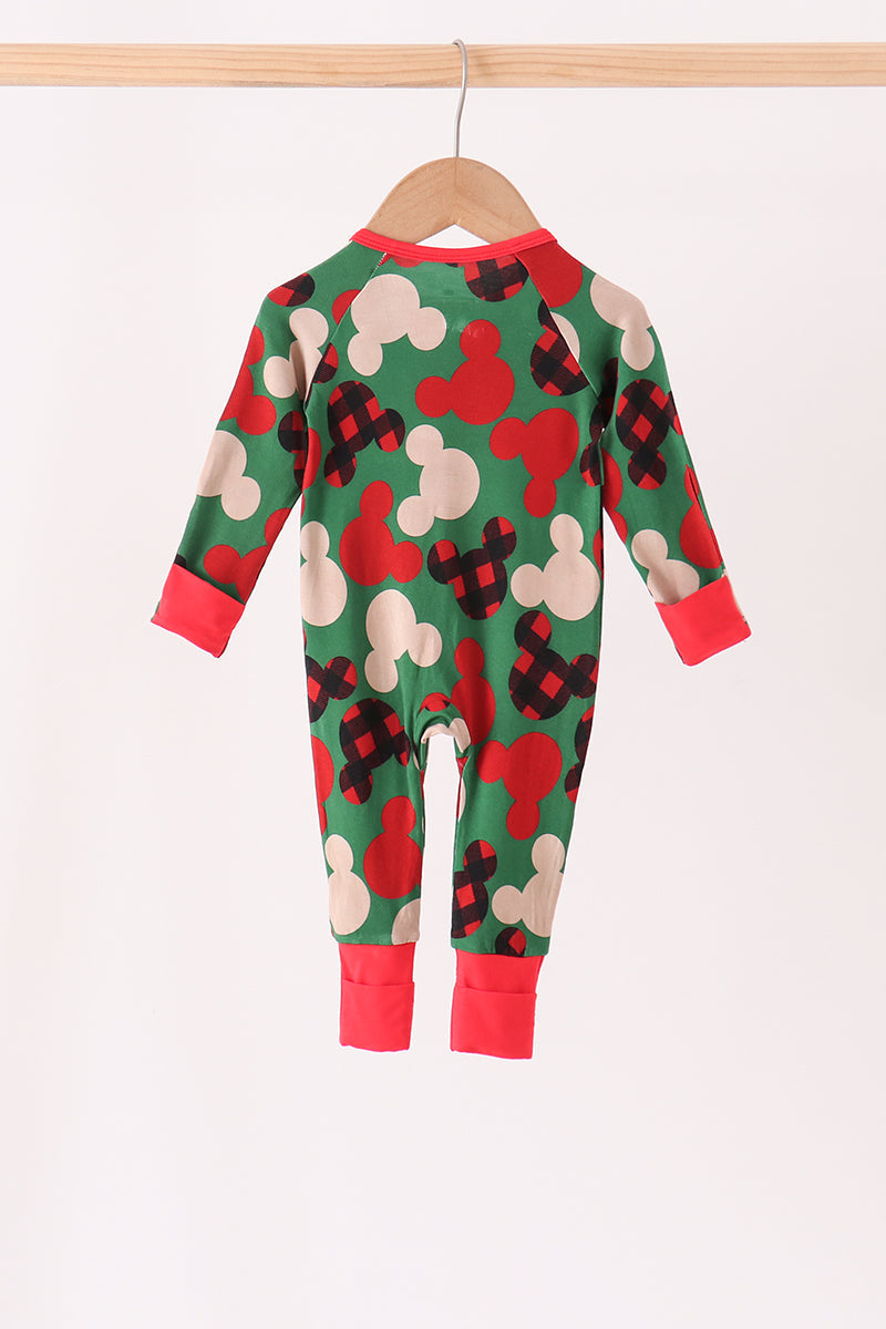 Red character bamboo zipper romper