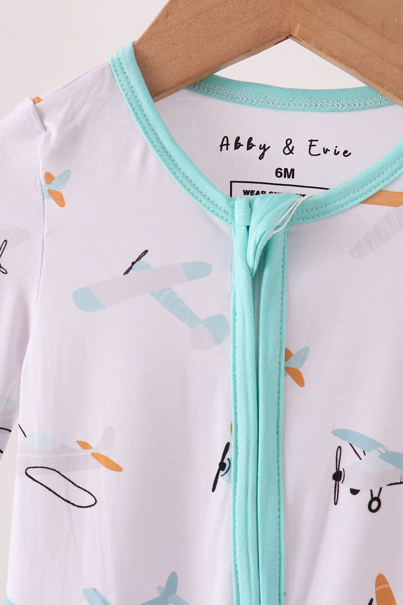 Airplane bamboo zipper romper
