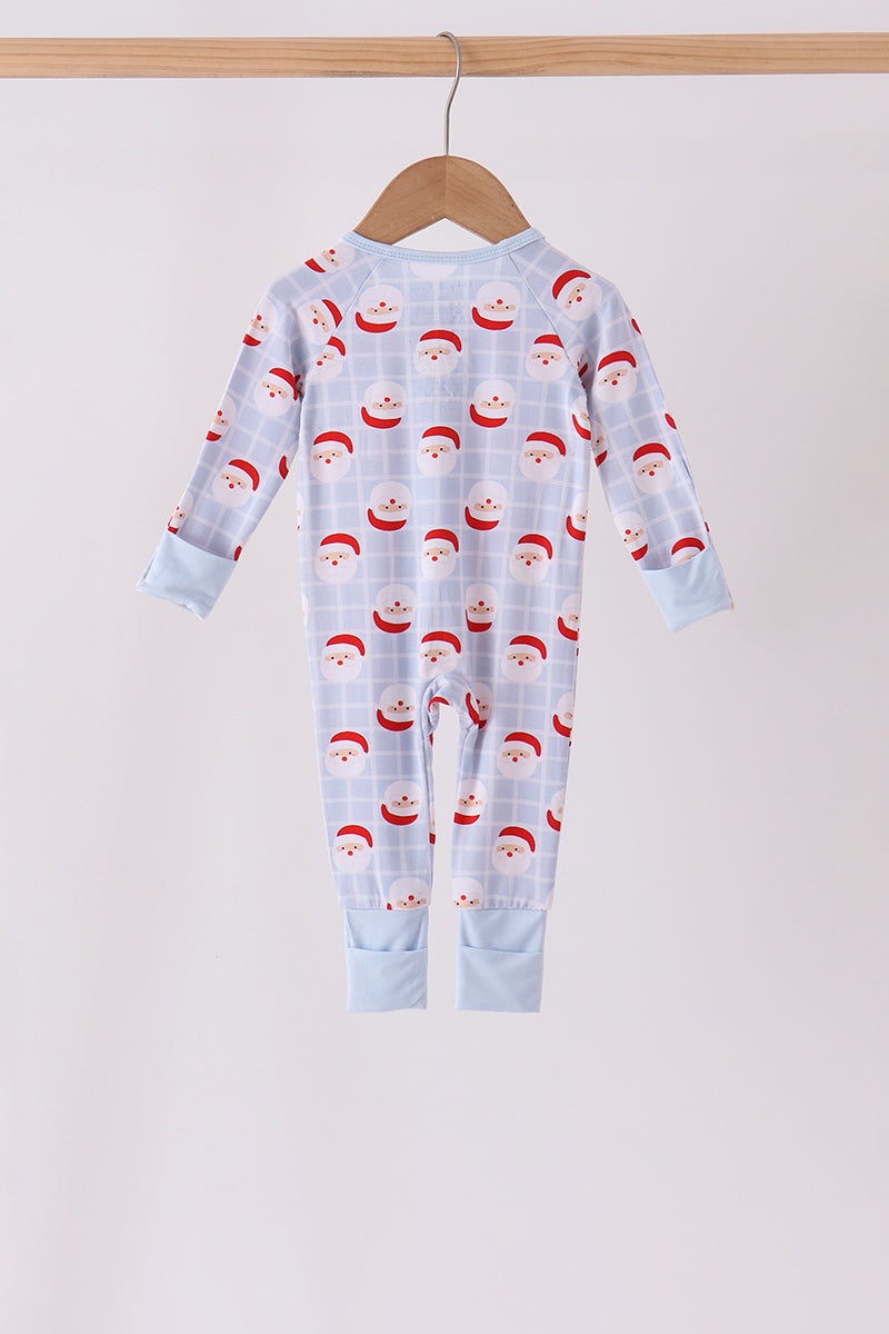 Blue Santa Claus Zip Bamboo Romper