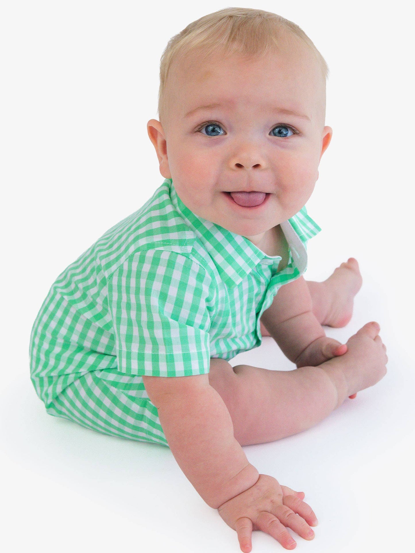 Baby Boys Classic Spring Bud Gingham Short Sleeve Woven Button-Up Romper