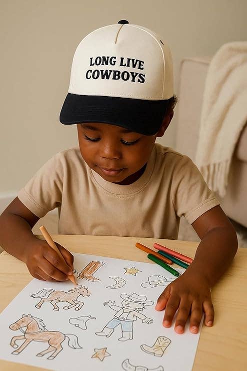 Kids/Baby 2-Tone Cap: Long Live Coyboys - Black/Beige