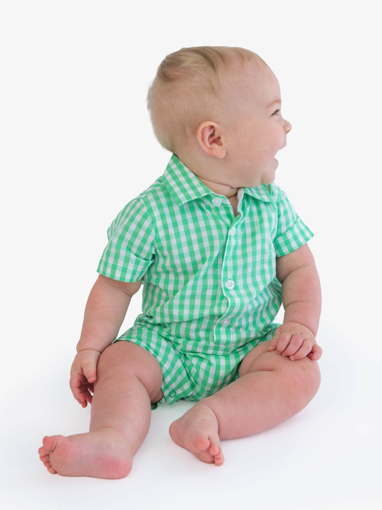 Baby Boys Classic Spring Bud Gingham Short Sleeve Woven Button-Up Romper