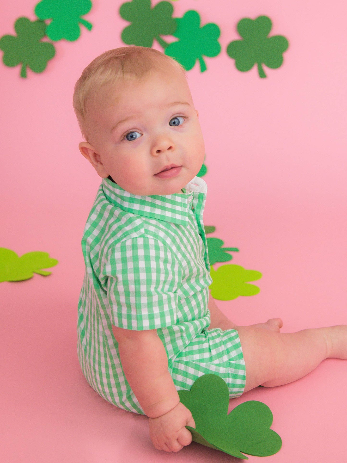 Baby Boys Classic Spring Bud Gingham Short Sleeve Woven Button-Up Romper