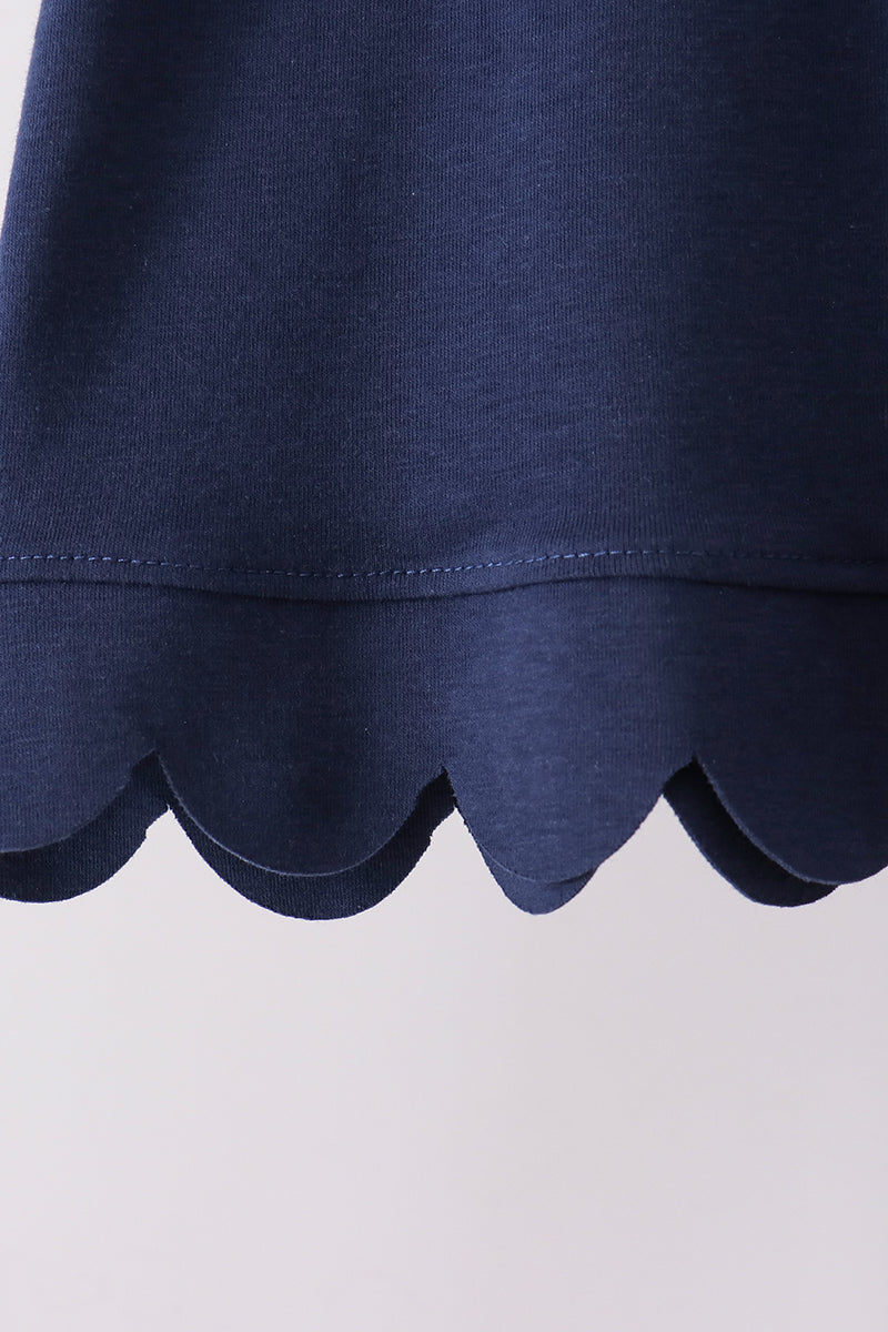 Navy sclloped active pants set