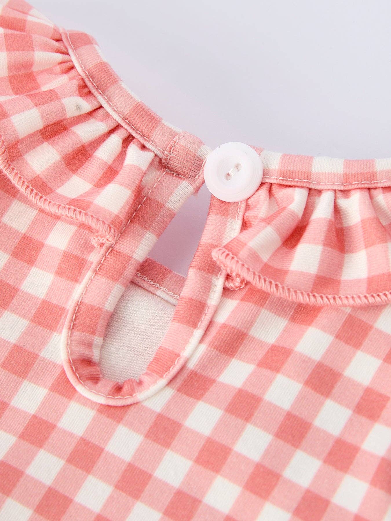Girls Baseball Bow Smocking Embroidery Plaid Romper