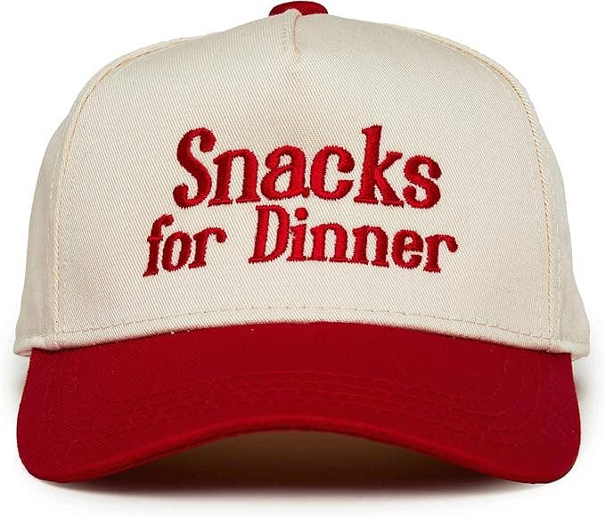 Kids/Baby 2-Tone Vintage Cap: Snacks for Dinner- Red/Beige