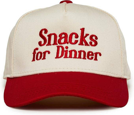 Kids/Baby 2-Tone Vintage Cap: Snacks for Dinner- Red/Beige