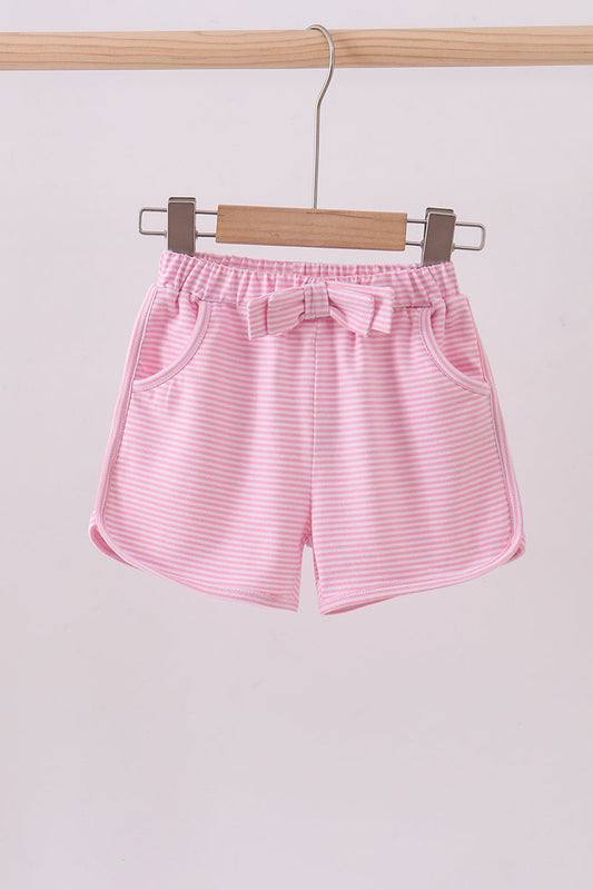Premium Pink&white stripe bow shorts
