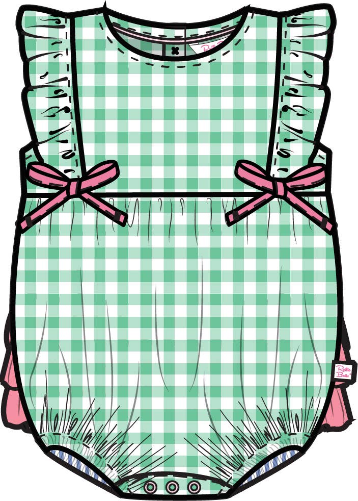 Baby Girls Classic Spring Bud Gingham Classic Ruffle Bubble Romper