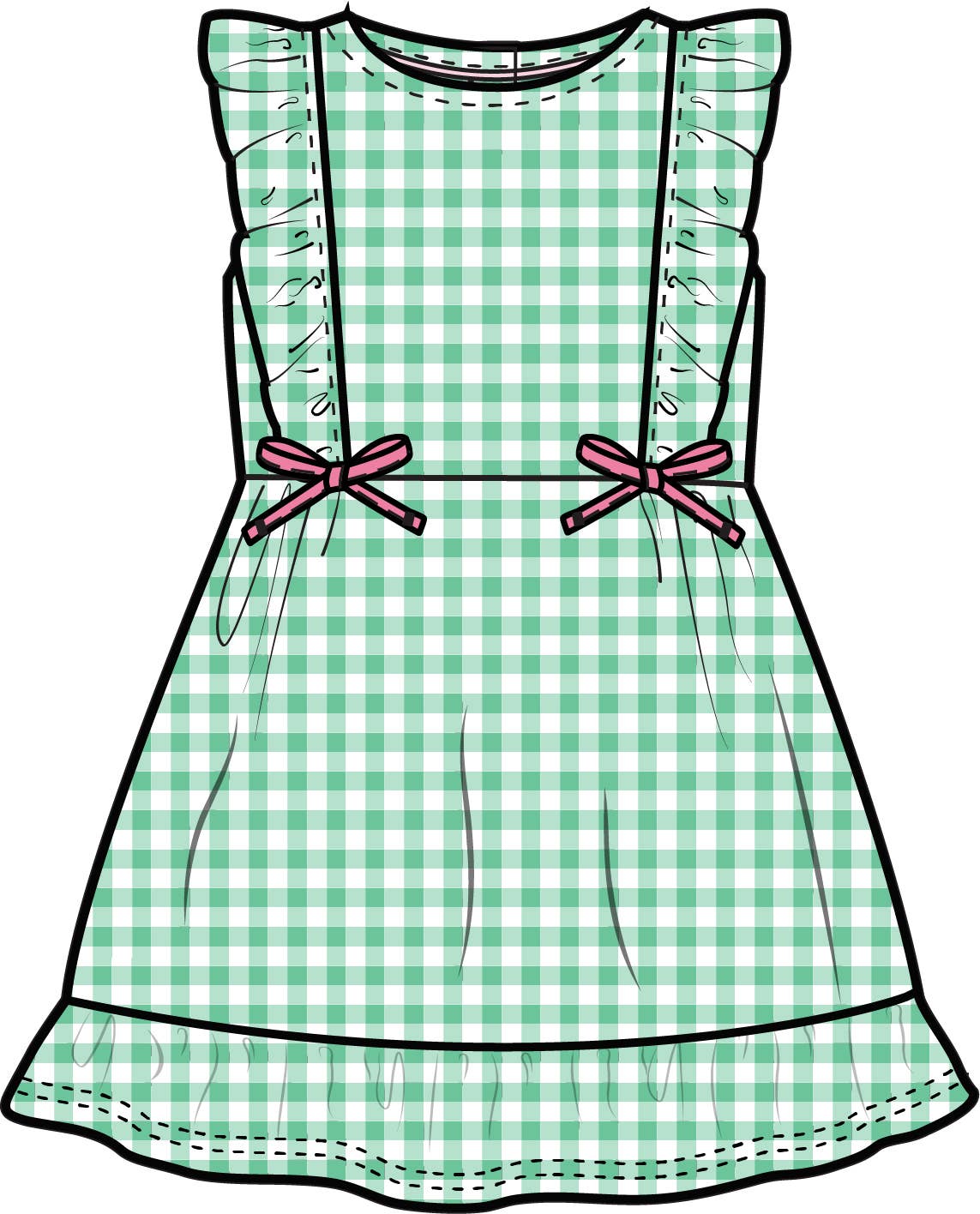Girls Classic Spring Bud Gingham Pinafore Bow Dress