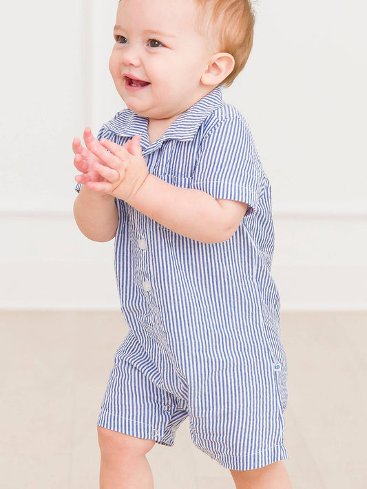 Baby Boys Blue Seersucker Button-Up Romper