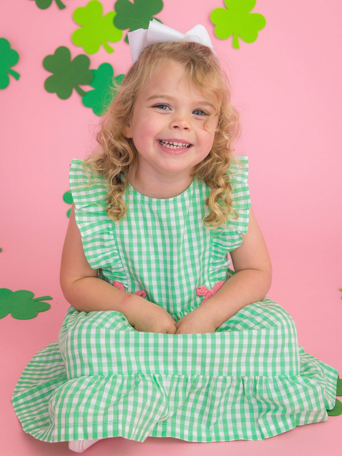 Girls Classic Spring Bud Gingham Pinafore Bow Dress