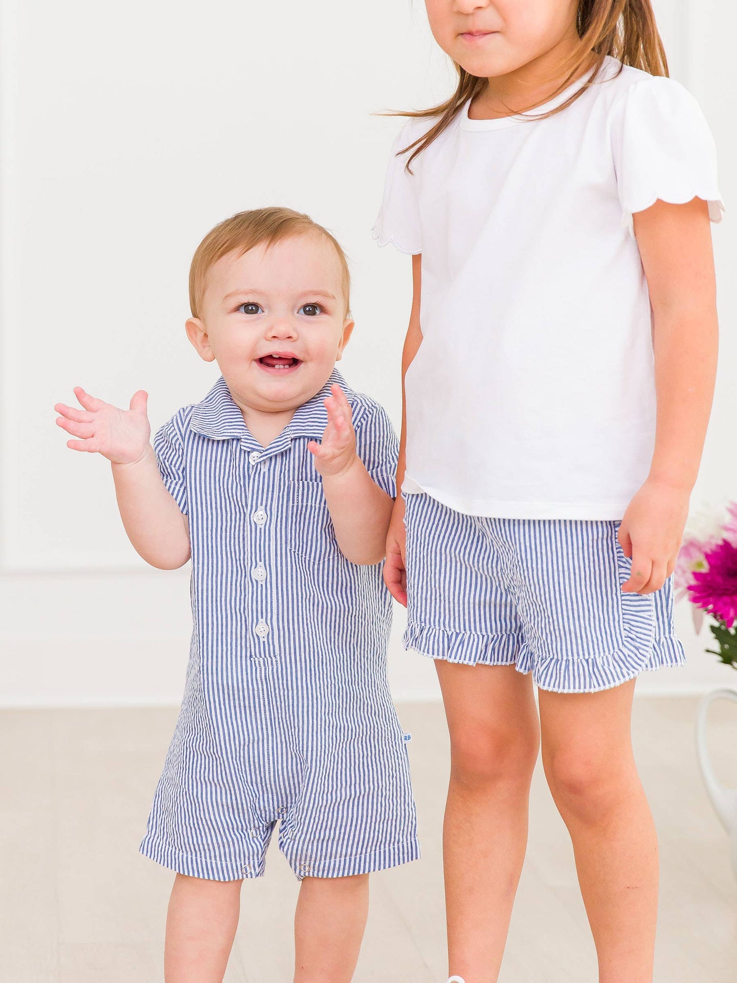 Baby Boys Blue Seersucker Button-Up Romper