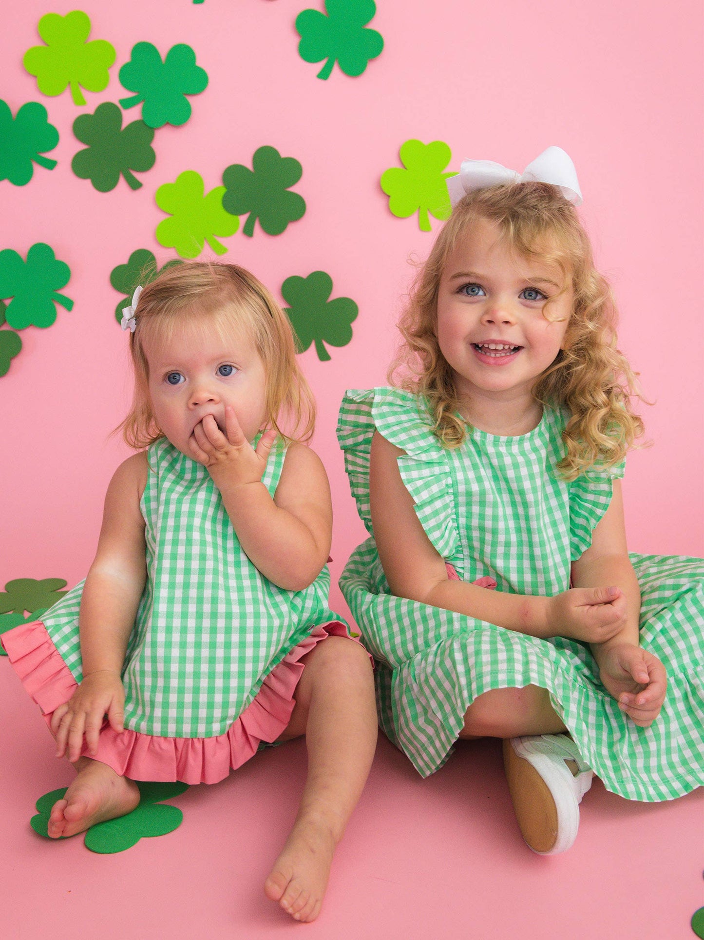 Girls Classic Spring Bud Gingham Pinafore Bow Dress