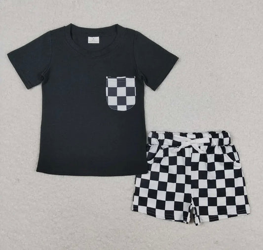 *Pre-Order: Boys Black Checkered Short Set