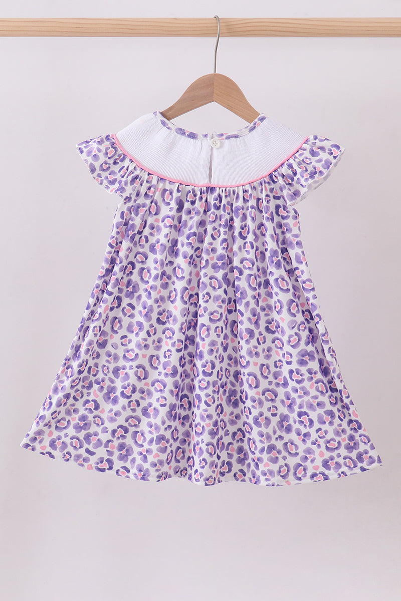 Purple leopard butterfly smocked dress