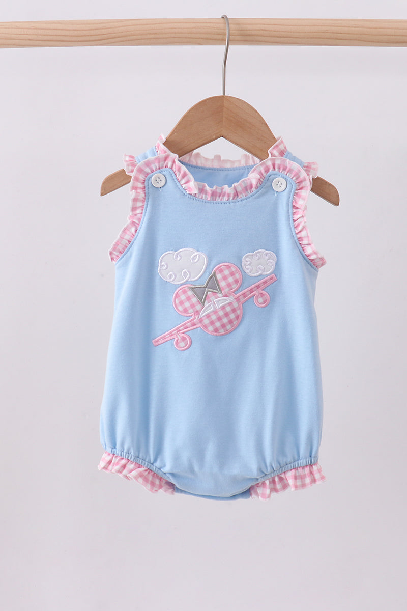 Blue character plane applique ruffle bubble