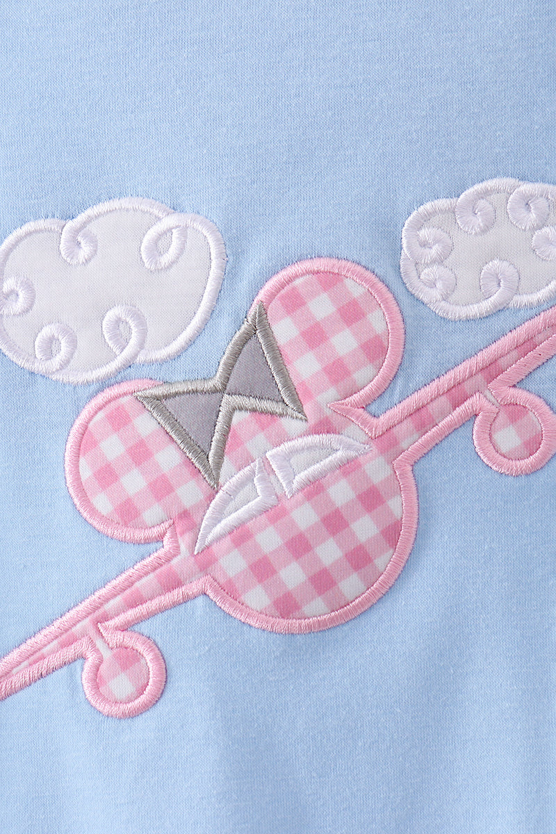 Blue character plane applique ruffle bubble