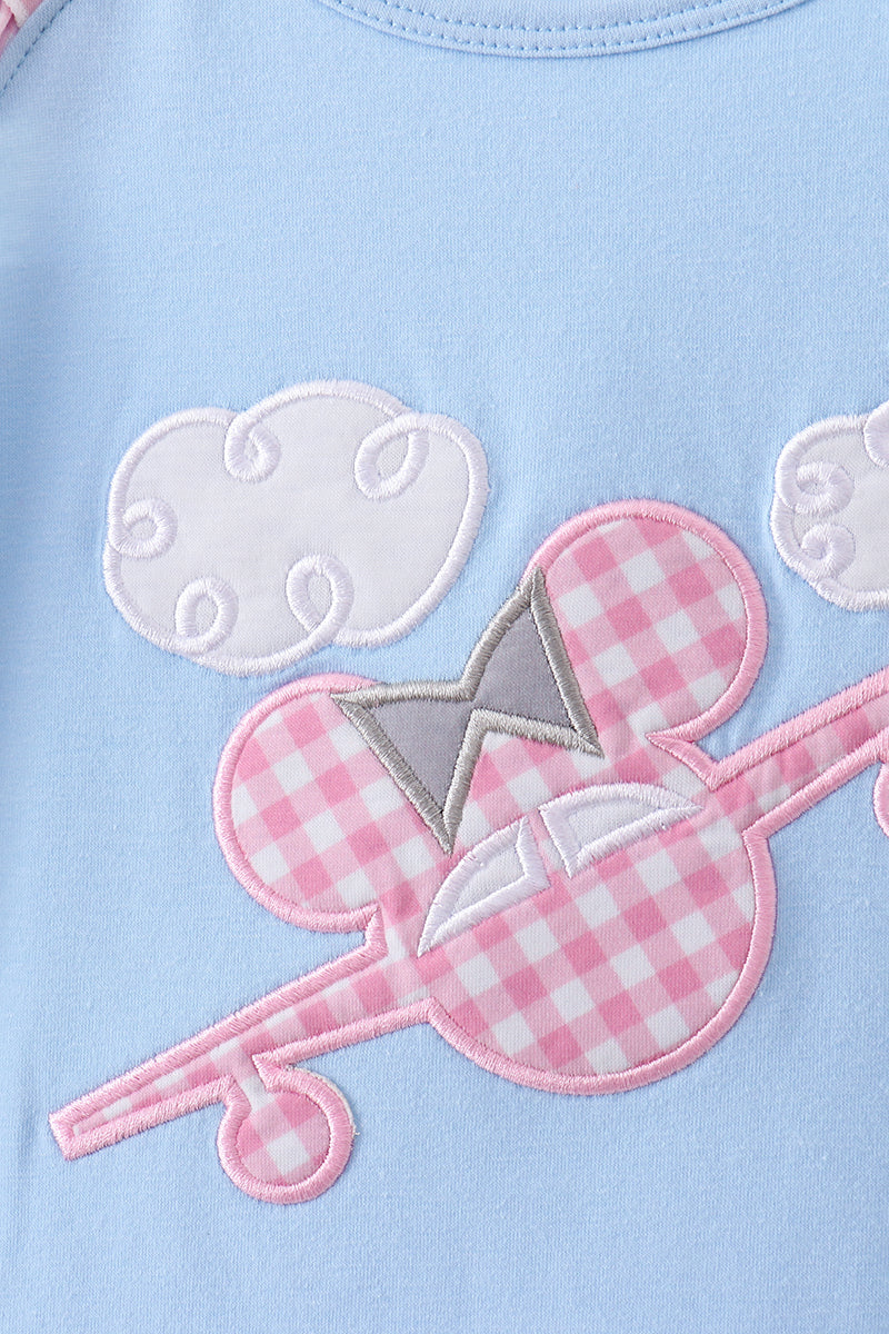 Blue character plane applique ruffle dress