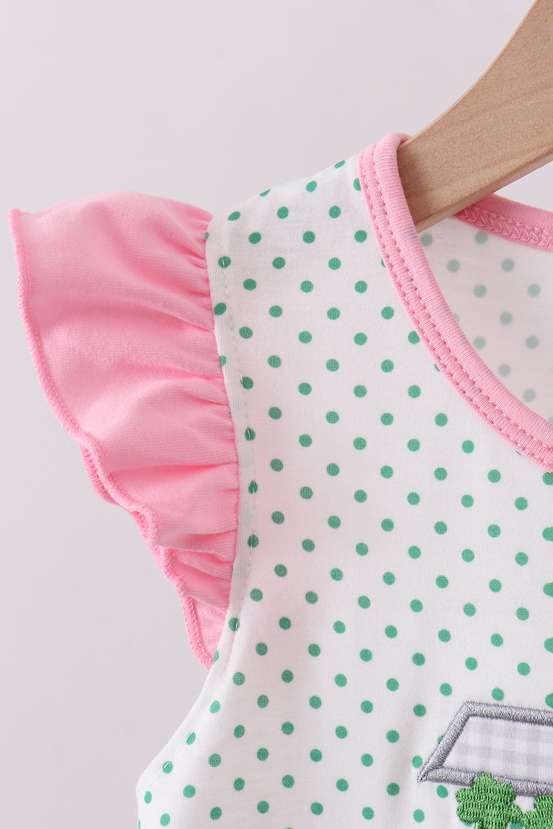 Pink clover golf cart applique ruffle set