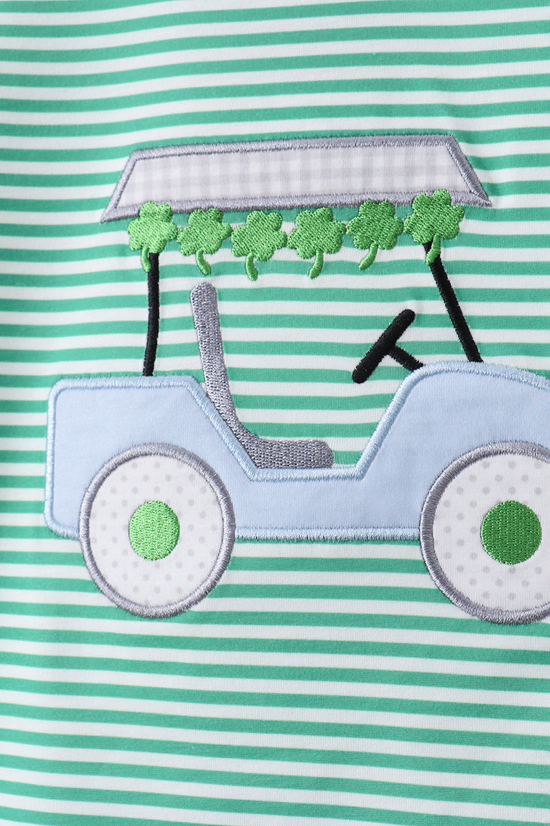 Green stripe clover golf cart applique shorts set
