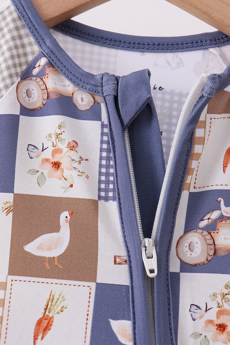 Navy checkered farm bamboo romper