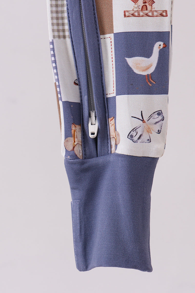 Navy checkered farm bamboo romper