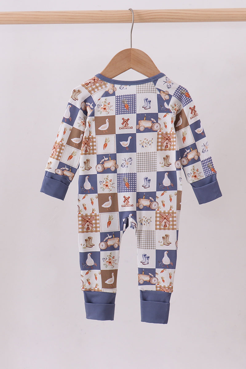 Navy checkered farm bamboo romper