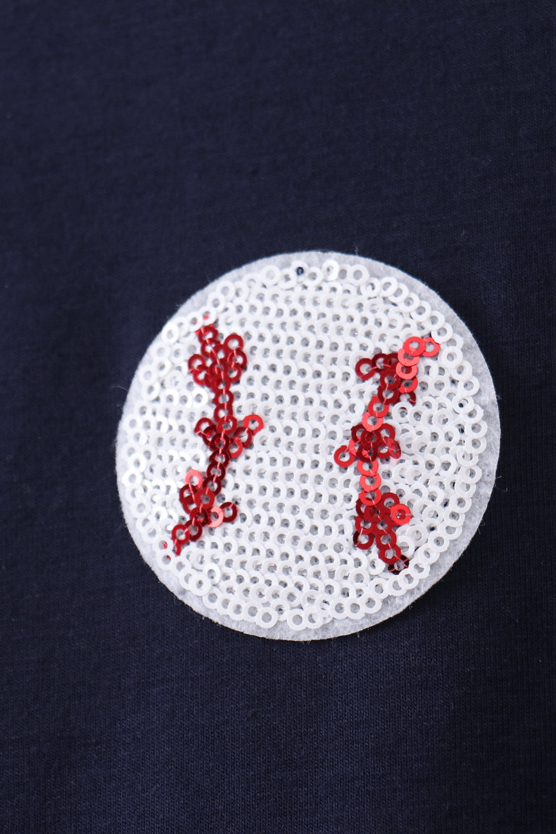 Navy baseball sequin dress