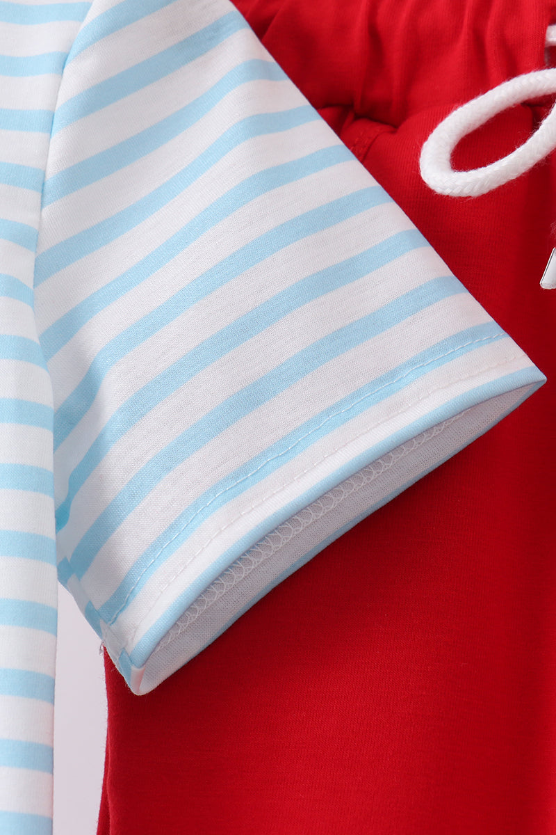 Blue stripe sports Trio applique pants set